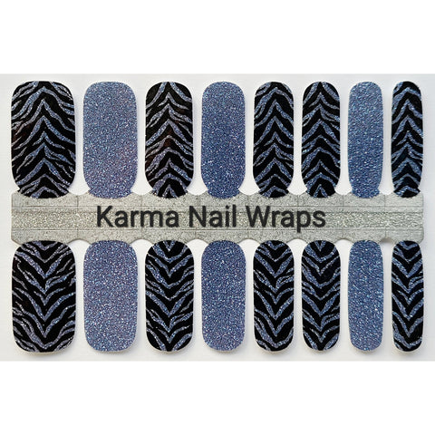 Image of Blue Glitter Tigerstripes Nail Wraps