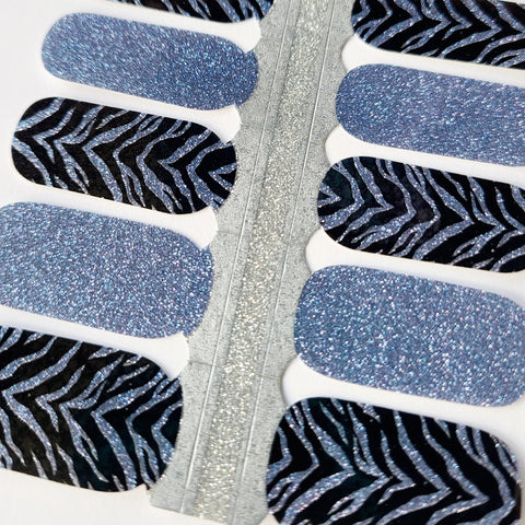 Image of Blue Glitter Tigerstripes Nail Wraps