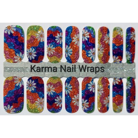 Image of Glittered Groovy Daisies Nail Wraps