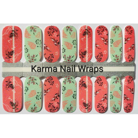 Image of Minty Coral Foliage - Karma Exclusive Nail Wraps