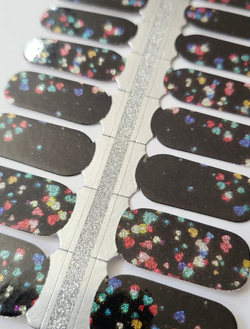 Image of Black Glitter Confetti Hearts Nail Wraps