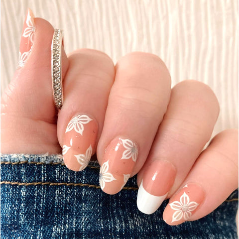 Image of Peach Floral French Mani Luxury Nail Wraps