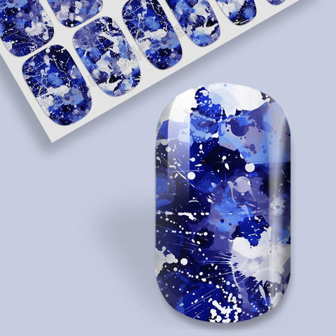 Blue Lapis Nail Wraps - Karma Nail Wraps. Nail art with light and dark blue splatter