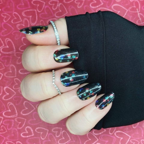 Image of Black Glitter Confetti Hearts Nail Wraps