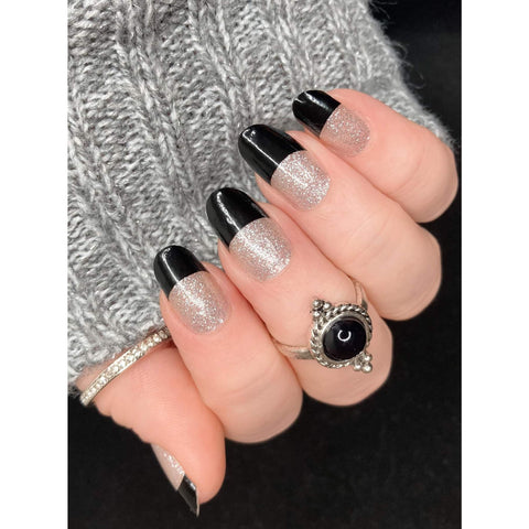 Image of Black & Silver French Mani Nail Wraps