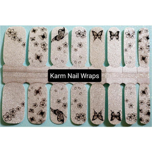 Silver Glitter Butterflies Nail Wraps - Karma Nail Wraps